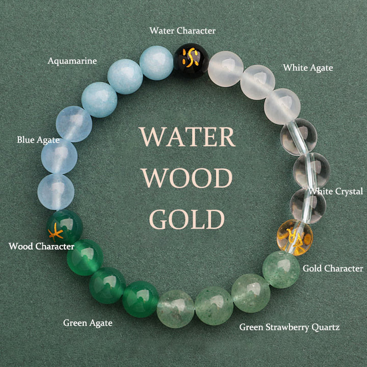 Buddha Stones Vijf Elementen Diverse Agaat Kristal Zonnesteen Armband - Waterhout Goud (Polsomtrek: 14-16 cm) - 8mm - image 23