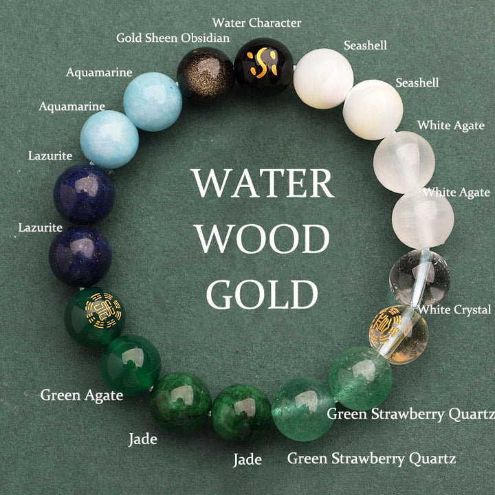 Buddha Stones Vijf Elementen Diverse Agaat Kristal Zonnesteen Armband - Waterhout Goud (Polsomtrek: 14-16 cm) - 10mm - image 21