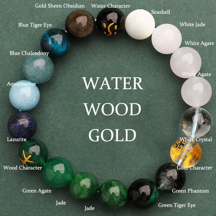 Buddha Stones Vijf Elementen Diverse Agaat Kristal Zonnesteen Armband - Waterhout Goud (Polsomtrek: 14-16 cm) - 12mm - image 19