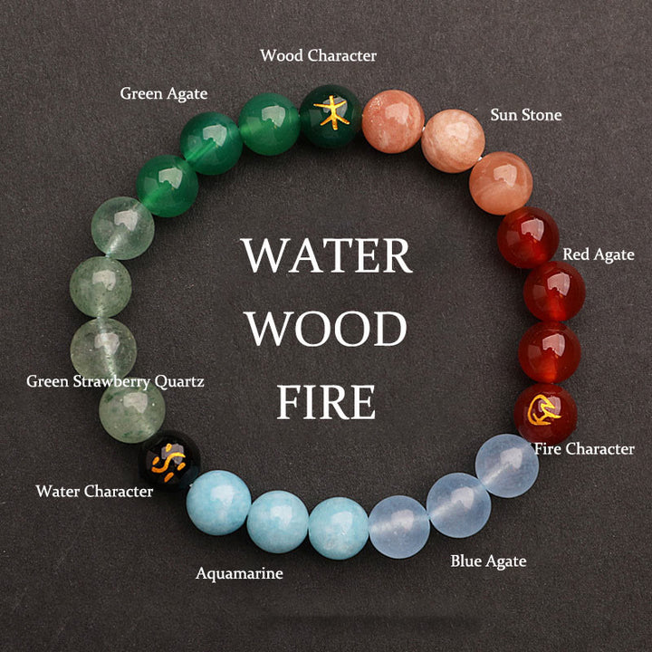 Buddha Stones Vijf Elementen Diverse Agaat Kristal Zonnesteen Armband - Water Houtvuur (Polsomtrek: 14-16 cm) - 8mm - image 33