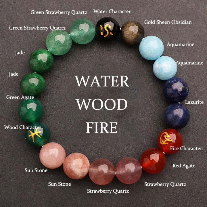 Buddha Stones Vijf Elementen Diverse Agaat Kristal Zonnesteen Armband - Water Houtvuur (Polsomtrek: 14-16 cm) - 10mm - image 31