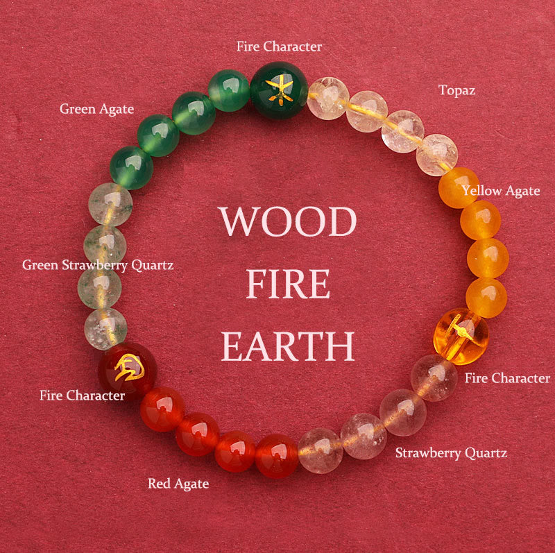 Buddha Stones Vijf Elementen Diverse Agaat Kristal Zonnesteen Armband - Hout Vuur Aarde (Polsomtrek: 14-16 cm) - 6mm - image 44