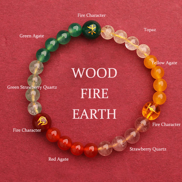 Buddha Stones Vijf Elementen Diverse Agaat Kristal Zonnesteen Armband - Hout Vuur Aarde (Polsomtrek: 14-16 cm) - 6mm - image 44