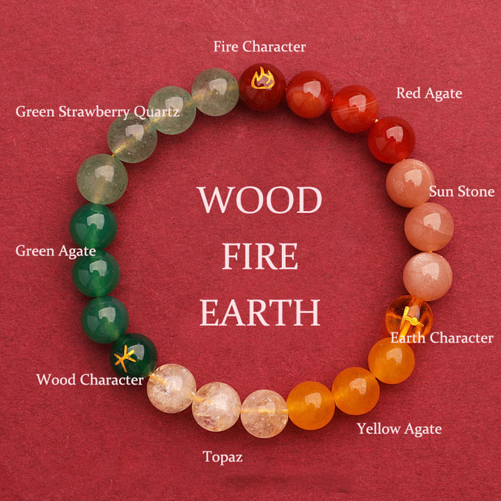 Buddha Stones Vijf Elementen Diverse Agaat Kristal Zonnesteen Armband - Hout Vuur Aarde (Polsomtrek: 14-16 cm) - 8mm - image 42