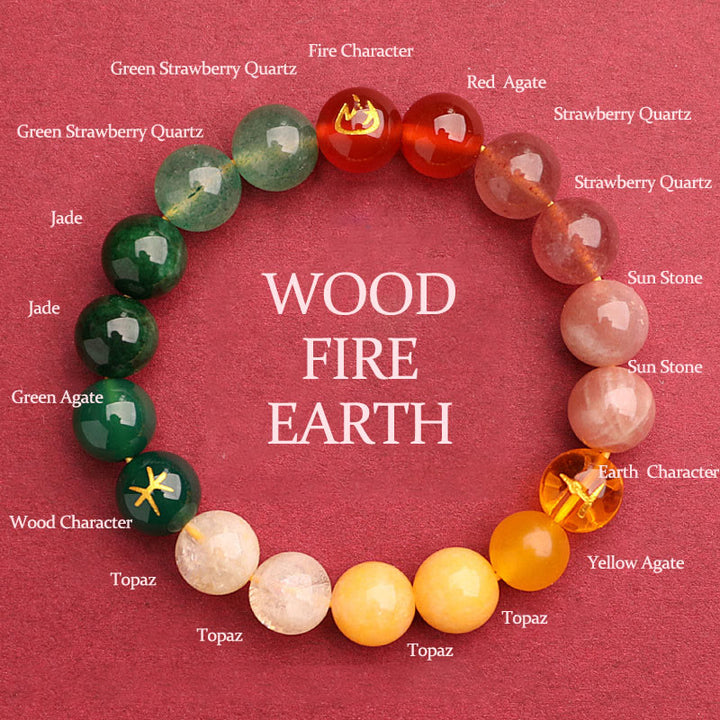 Buddha Stones Vijf Elementen Diverse Agaat Kristal Zonnesteen Armband - Hout Vuur Aarde (Polsomtrek: 14-16 cm) - 10mm - image 40