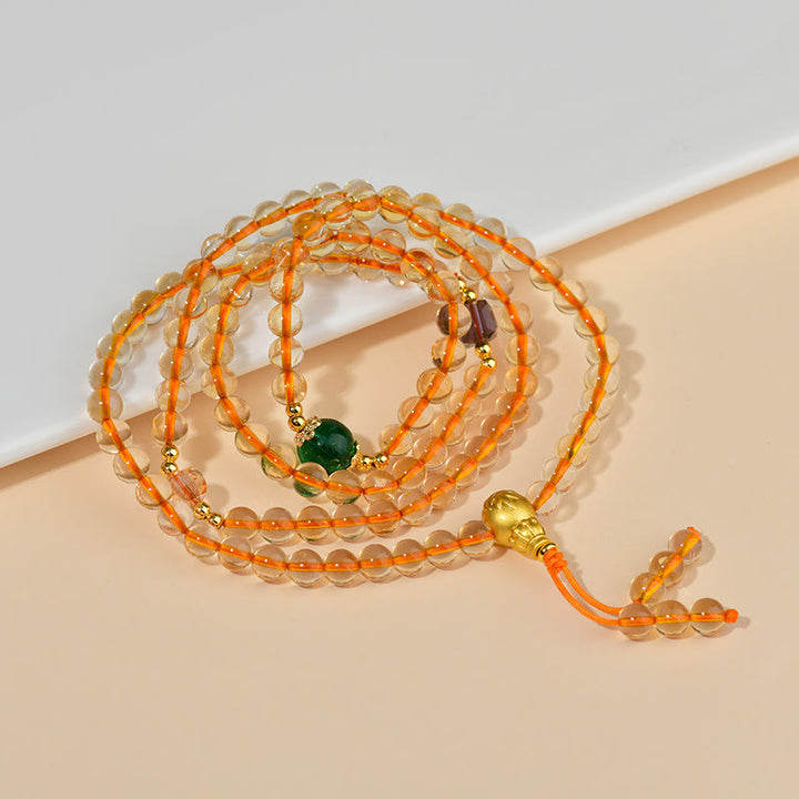 Buddha Stones 108 Mala kralen Citrien Armband - image 4