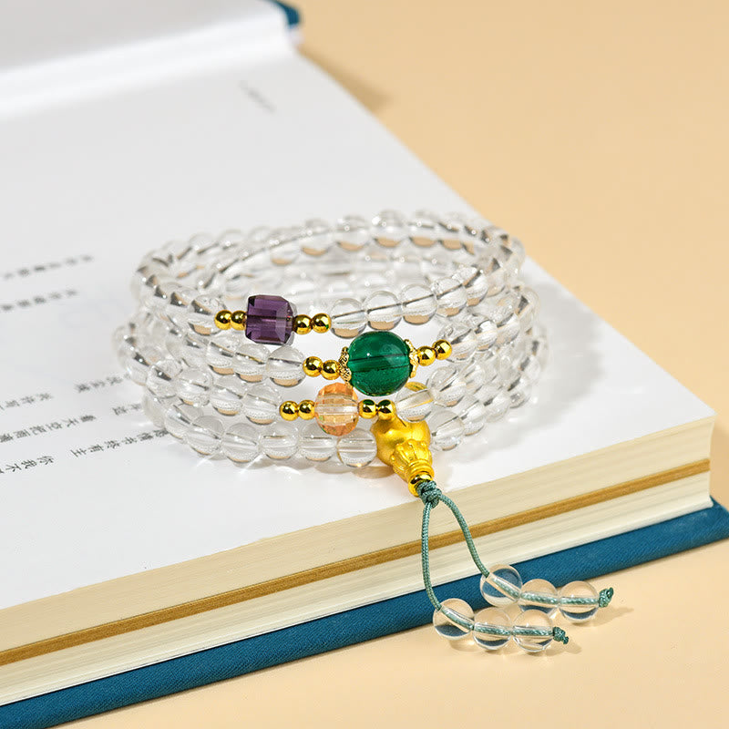 Buddha Stones Armband met 108 Mala kralen van wit kristal. - image 1
