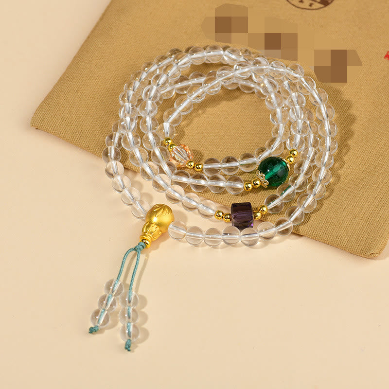 Buddha Stones Armband met 108 Mala kralen van wit kristal. - Witte kristallen (Polsomtrek: 14-16 cm) - image 0