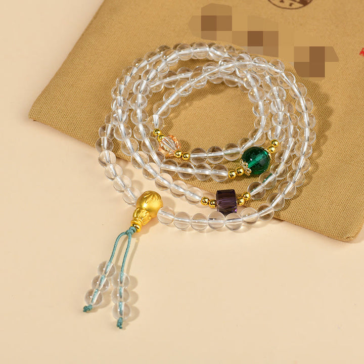 Buddha Stones Armband met 108 Mala kralen van wit kristal. - Witte kristallen (Polsomtrek: 14-16 cm) - image 0