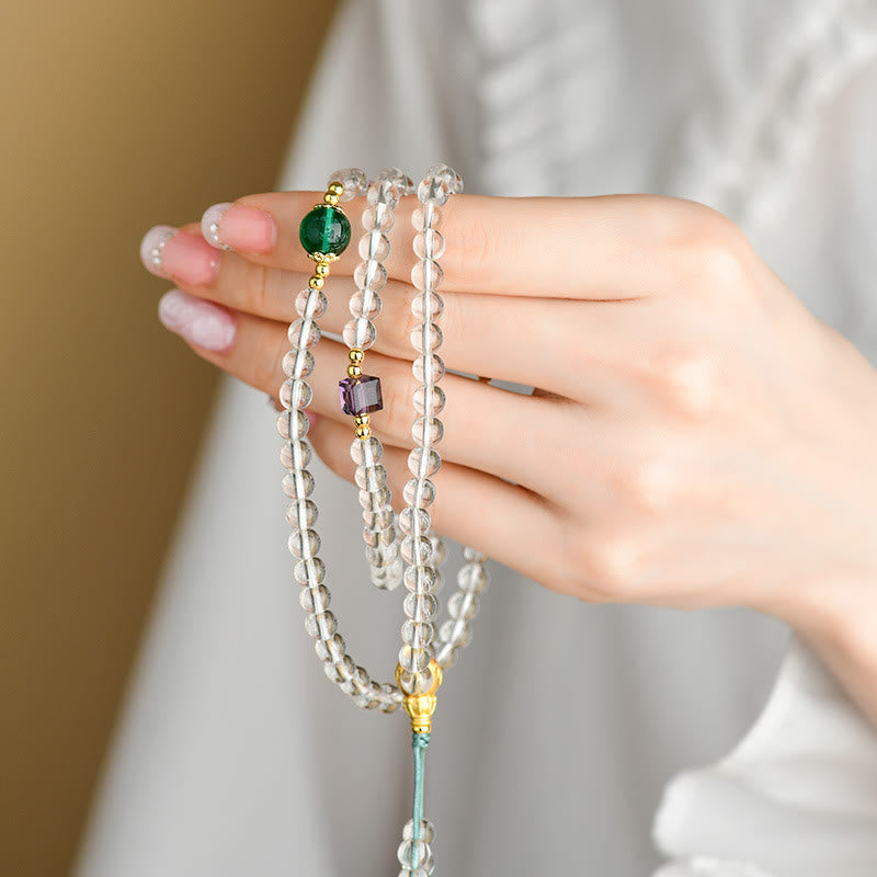Buddha Stones Armband met 108 Mala kralen van wit kristal. - image 4