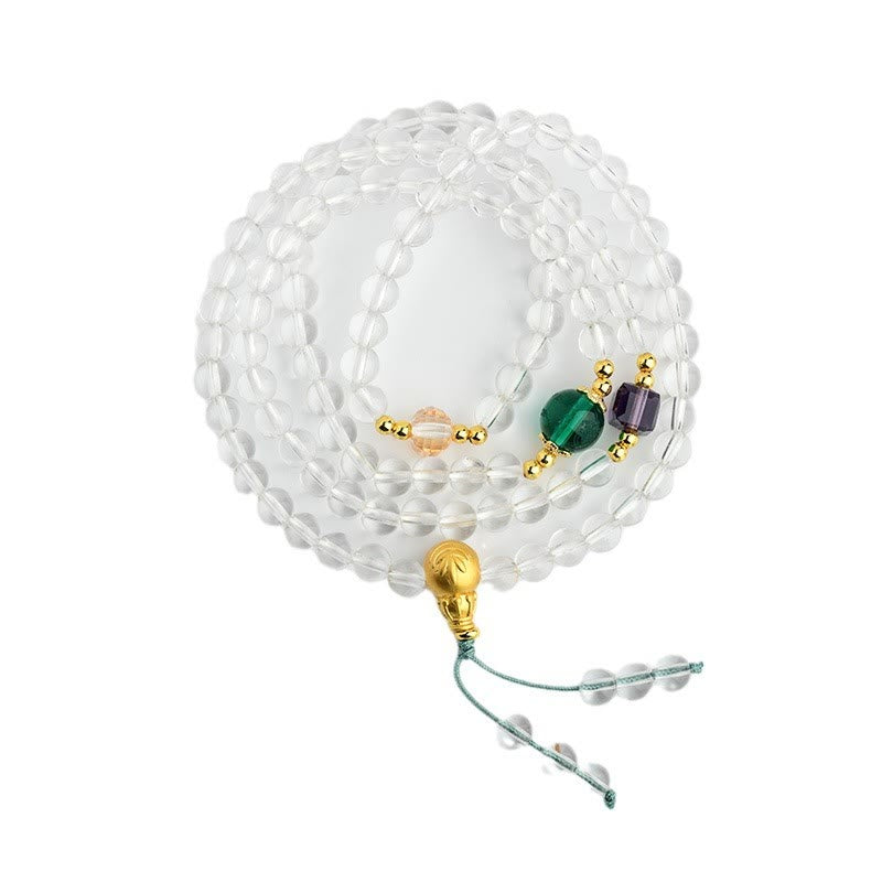Buddha Stones Armband met 108 Mala kralen van wit kristal. - image 8