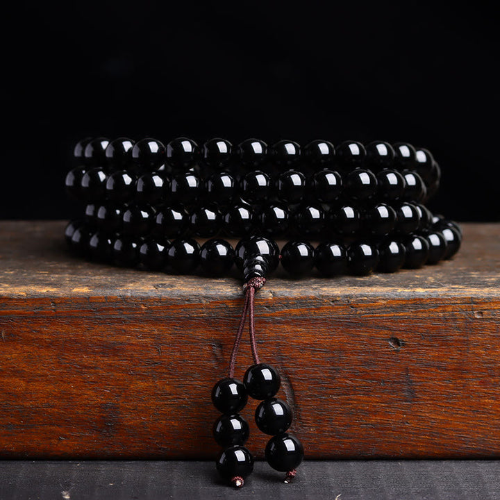 Buddha Stones 108 Mala kralen Zwarte obsidiaan ijs Obsidiaan Armband - Zwarte obsidiaan (Polsomtrek: 14-16 cm) - 6mm - image 7