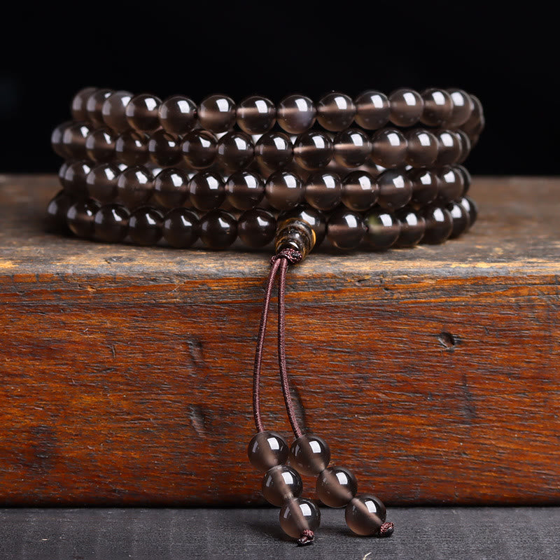Buddha Stones 108 Mala kralen Zwarte obsidiaan ijs Obsidiaan Armband - IJs Obsidiaan (Polsomtrek: 14-16 cm) - 8mm - image 11