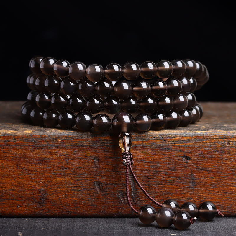 Buddha Stones 108 Mala kralen Zwarte obsidiaan ijs Obsidiaan Armband - Dubbele ogen ijsobsidiaan (Polsomtrek: 14-16 cm) - 8mm - image 13