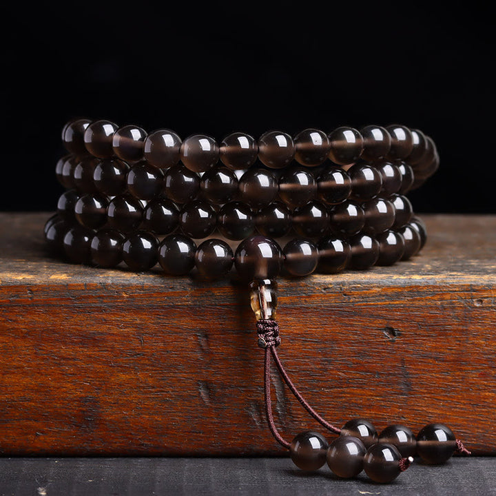 Buddha Stones 108 Mala kralen Zwarte obsidiaan ijs Obsidiaan Armband - Dubbele ogen ijsobsidiaan (Polsomtrek: 14-16 cm) - 8mm - image 13