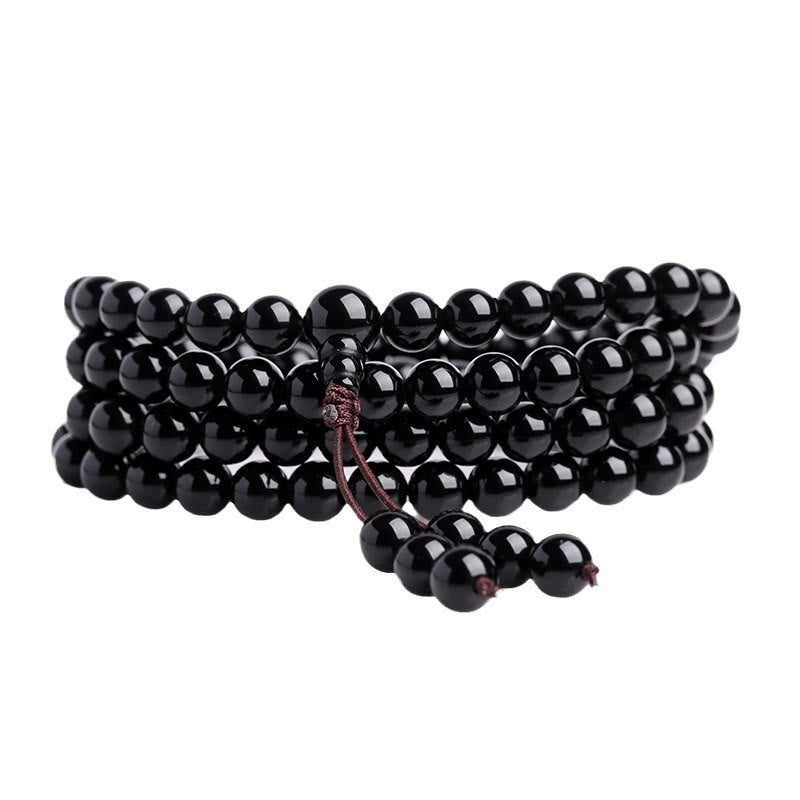 Buddha Stones 108 Mala kralen Zwarte obsidiaan ijs Obsidiaan Armband - image 8