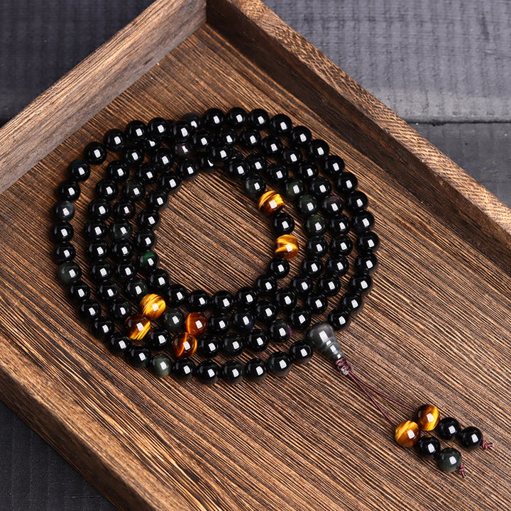 Buddha Stones 108 Mala kralen Zwarte obsidiaan ijs Obsidiaan Armband - image 3