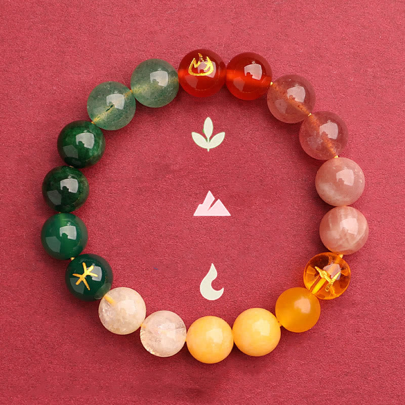 Buddha Stones Vijf Elementen Diverse Agaat Kristal Groene Aardbeikwarts Zonnesteen Armband - image 1