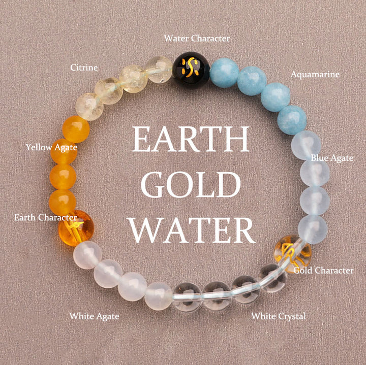 Buddha Stones Vijf Elementen Diverse Agaat Kristal Groene Aardbeikwarts Zonnesteen Armband - Goud Aarde Water (Polsomtrek: 14-16 cm) - 6mm - image 16