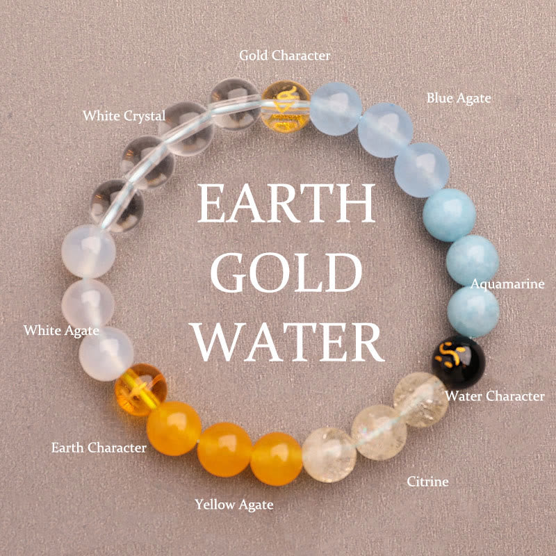Buddha Stones Vijf Elementen Diverse Agaat Kristal Groene Aardbeikwarts Zonnesteen Armband - Goud Aarde Water (Polsomtrek: 14-16 cm) - 8mm - image 18