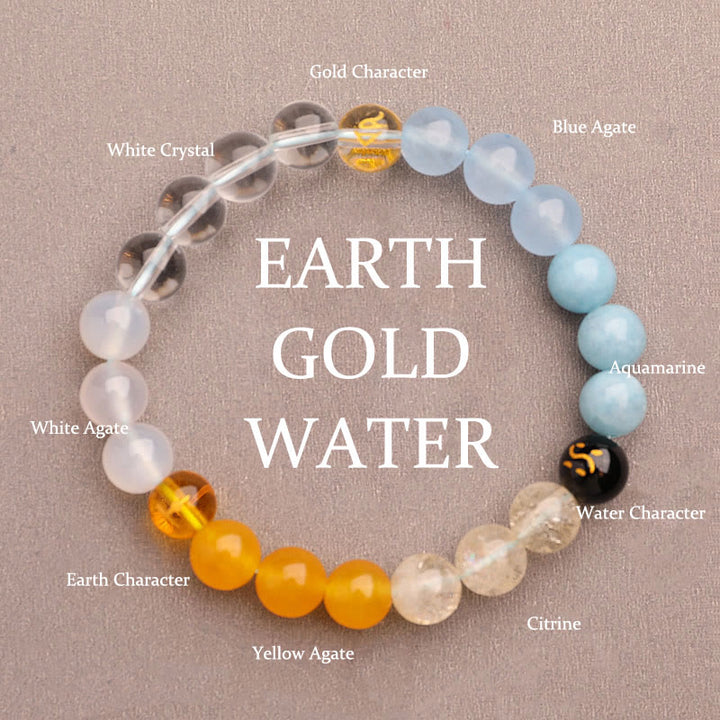 Buddha Stones Vijf Elementen Diverse Agaat Kristal Groene Aardbeikwarts Zonnesteen Armband - Goud Aarde Water (Polsomtrek: 14-16 cm) - 8mm - image 18