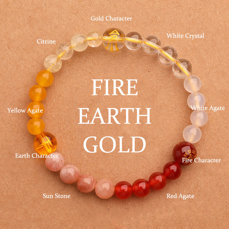 Buddha Stones Vijf Elementen Diverse Agaat Kristal Groene Aardbeikwarts Zonnesteen Armband - Goud Vuur Aarde (Polsomtrek: 14-16 cm) - 6mm - image 24