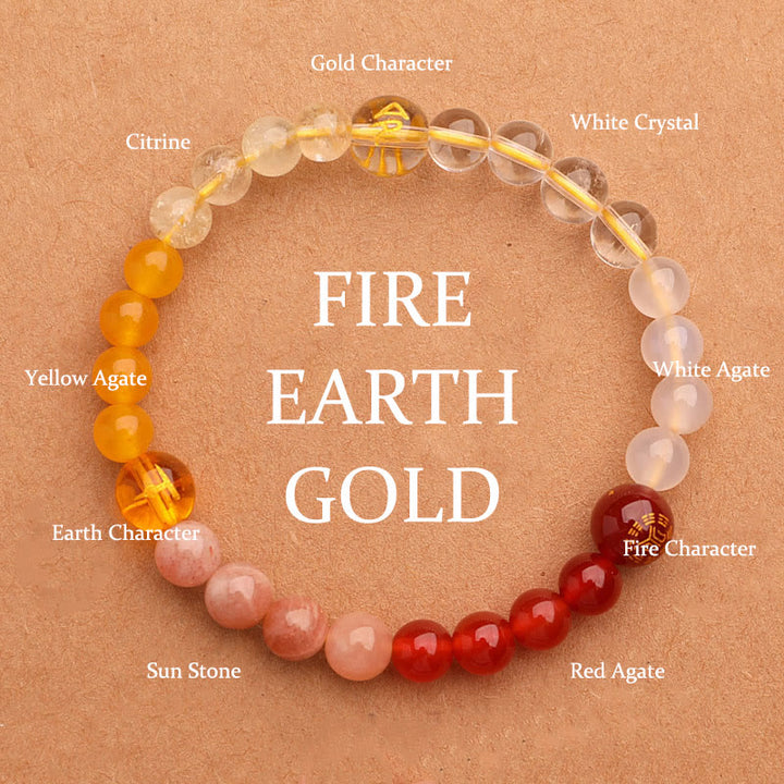 Buddha Stones Vijf Elementen Diverse Agaat Kristal Groene Aardbeikwarts Zonnesteen Armband - Goud Vuur Aarde (Polsomtrek: 14-16 cm) - 6mm - image 24
