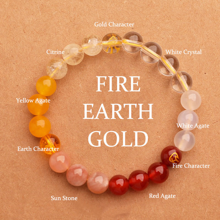 Buddha Stones Vijf Elementen Diverse Agaat Kristal Groene Aardbeikwarts Zonnesteen Armband - Goud Vuur Aarde (Polsomtrek: 14-16 cm) - 8mm - image 26