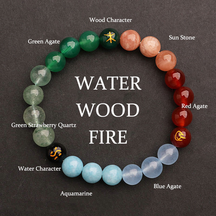 Buddha Stones Vijf Elementen Diverse Agaat Kristal Groene Aardbeikwarts Zonnesteen Armband - Water en brandhout (Polsomtrek: 14-16 cm) - 8mm - image 36