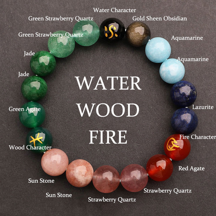 Buddha Stones Vijf Elementen Diverse Agaat Kristal Groene Aardbeikwarts Zonnesteen Armband - Water en brandhout (Polsomtrek: 14-16 cm) - 10mm - image 38