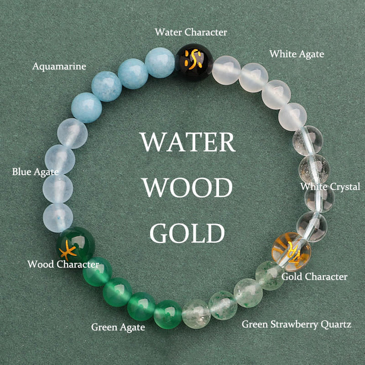 Buddha Stones Vijf Elementen Diverse Agaat Kristal Groene Aardbeikwarts Zonnesteen Armband - Goudkleurig waterhout (Polsomtrek: 14-16 cm) - 6mm - image 43