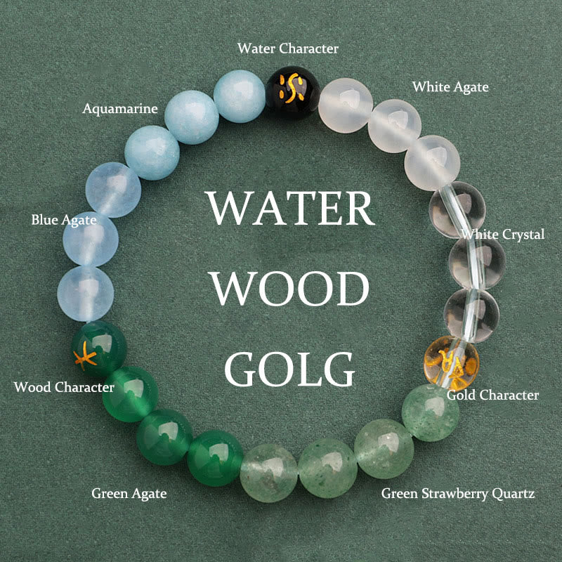 Buddha Stones Vijf Elementen Diverse Agaat Kristal Groene Aardbeikwarts Zonnesteen Armband - Goudkleurig waterhout (Polsomtrek: 14-16 cm) - 8mm - image 46
