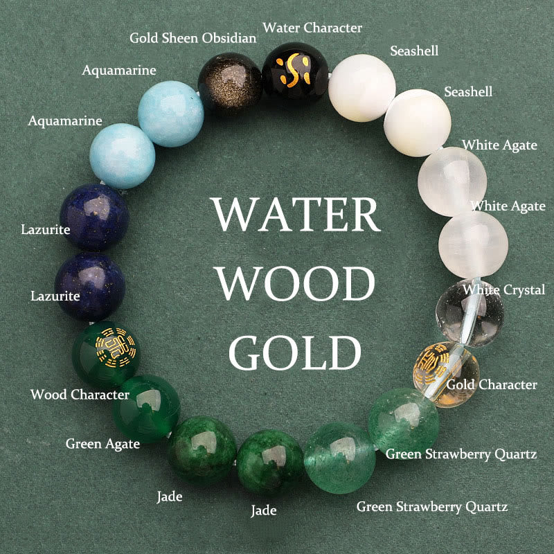 Buddha Stones Vijf Elementen Diverse Agaat Kristal Groene Aardbeikwarts Zonnesteen Armband - Goudkleurig waterhout (Polsomtrek: 14-16 cm) - 10mm - image 48