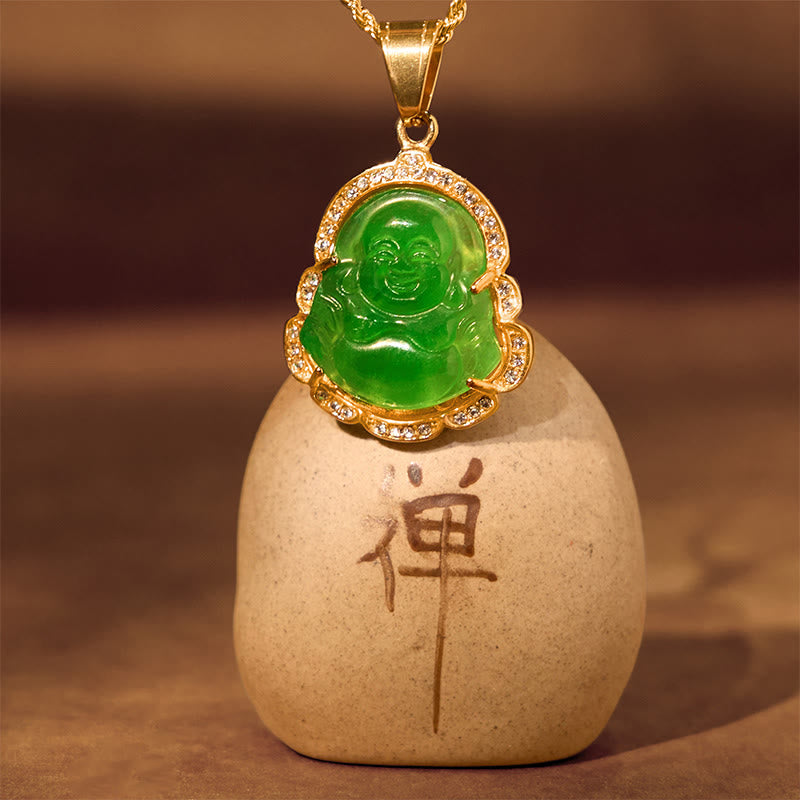Buddha Stones Ketting met lachende Boeddha van jade, 18 karaats verguld - image 4