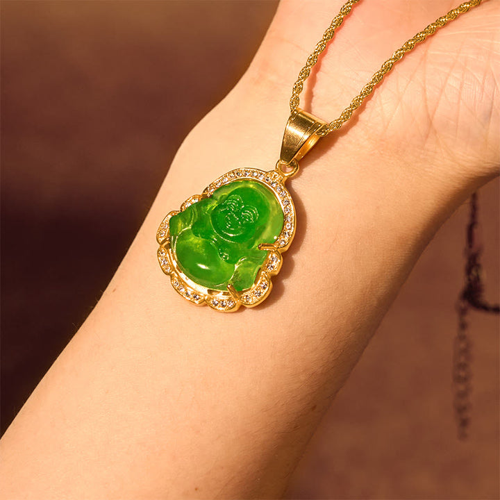 Buddha Stones Ketting met lachende Boeddha van jade, 18 karaats verguld - image 5