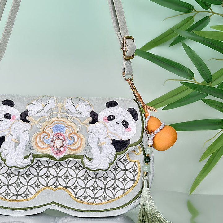 Buddha Stones Panda bloemen pompoen hanger Schoudertas Schoudertas (crossbody) - image 1