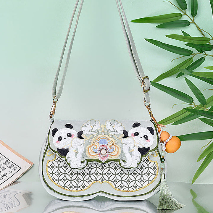Buddha Stones Panda bloemen pompoen hanger Schoudertas Schoudertas (crossbody) - Aquamarijn Panda Kalebas Hanger 25*16*3cm - image 0