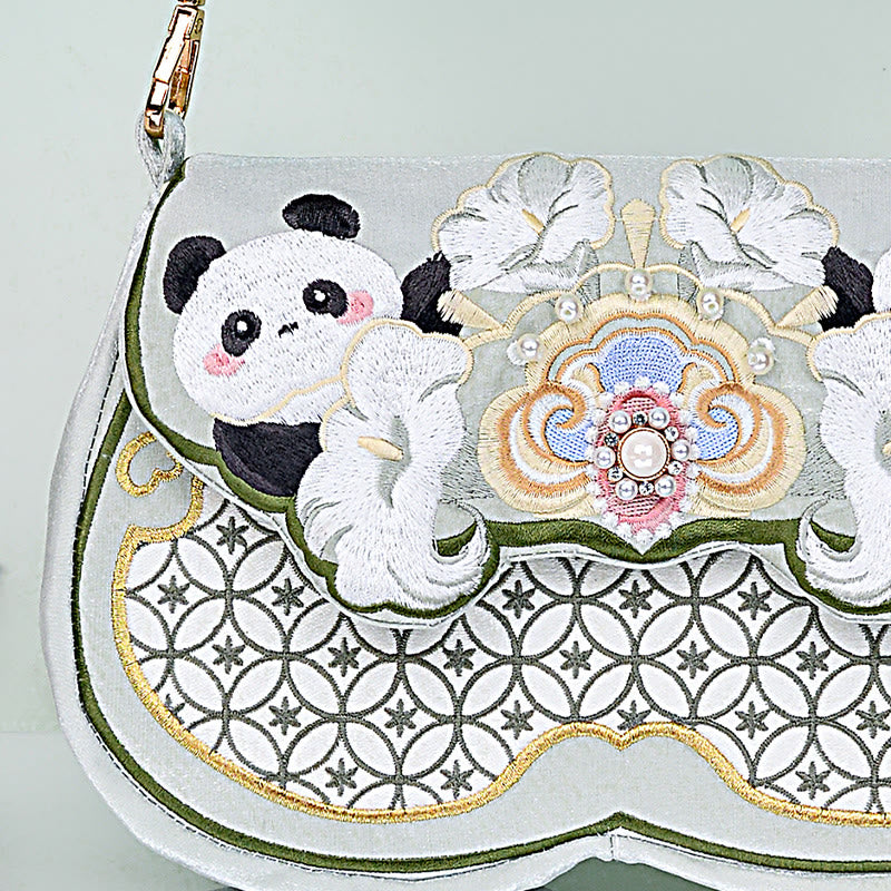 Buddha Stones Panda bloemen pompoen hanger Schoudertas Schoudertas (crossbody) - Aquamarijn Panda 25*16*3cm - image 6