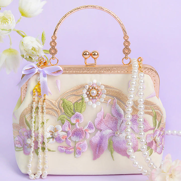Buddha Stones Handtas met geborduurde bloemenkwast en parelketting, Schoudertas (crossbody) - image 1