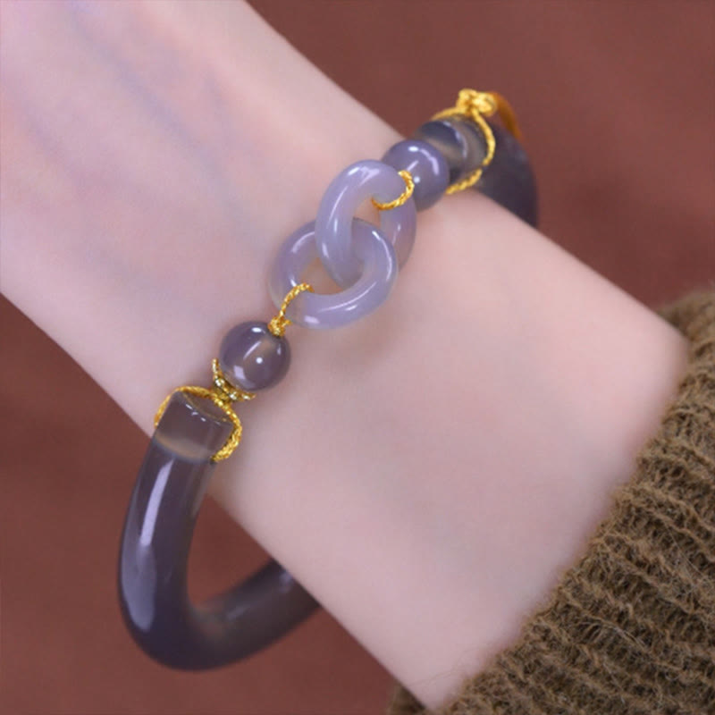 Buddha Stones Grijze agaat koperen haak Mouwboord halve Bangle-armband - image 2