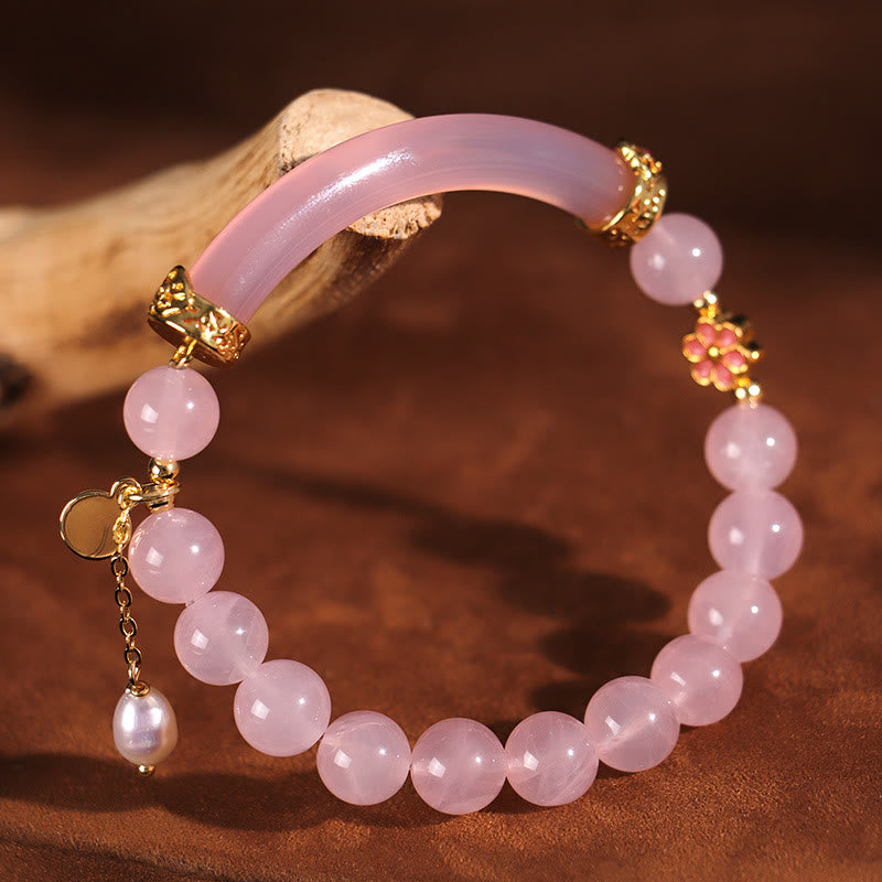 Buddha Stones Bangle-armband kristalblauwe chalcedoon parel Mouwboord - Roze kristallen parel (binnendiameter: 52 mm) - image 0