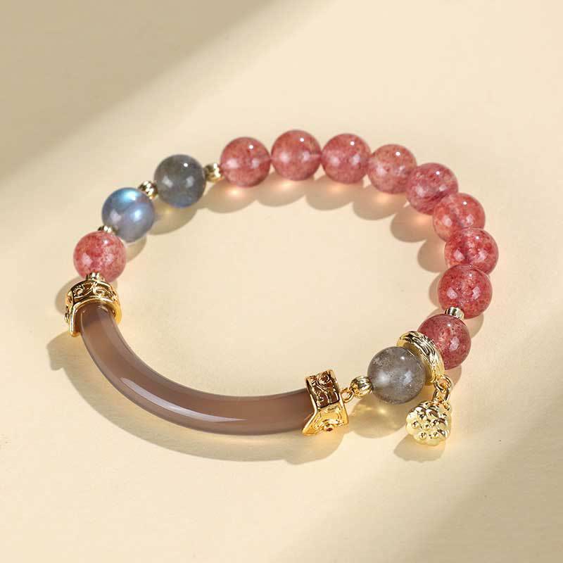 Buddha Stones Aardbeikwarts Labradoriet Fluoriet Parel Mouwboord Halve Bangle-armband - image 1