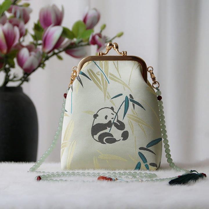 Buddha Stones Retro Chinese schoudertas met parelketting en Schoudertas (crossbody) - Lichtgroene Panda Bamboe 14*6*18cm - image 6