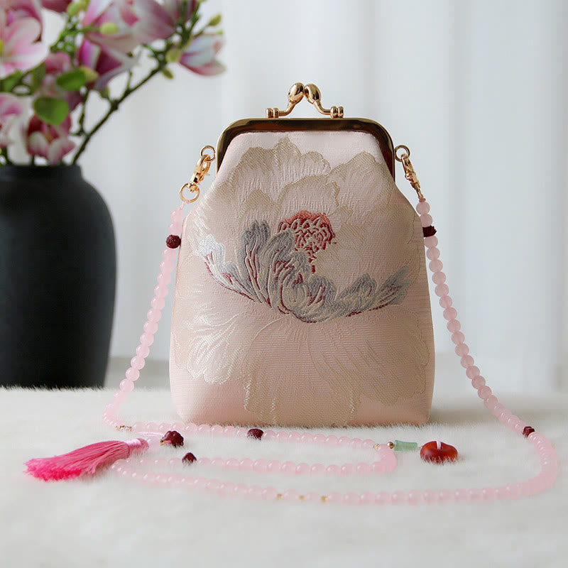 Buddha Stones Retro Chinese schoudertas met parelketting en Schoudertas (crossbody) - Roze bloem 14*6*18cm - image 11