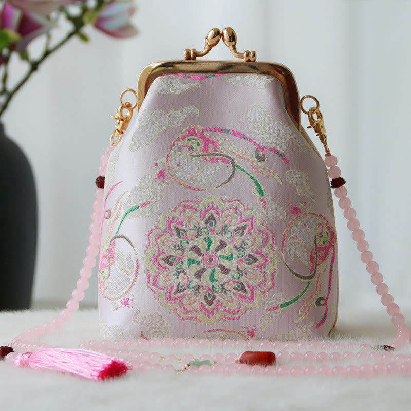 Buddha Stones Retro Chinese schoudertas met parelketting en Schoudertas (crossbody) - Roze Mandala 14*6*18cm - image 14