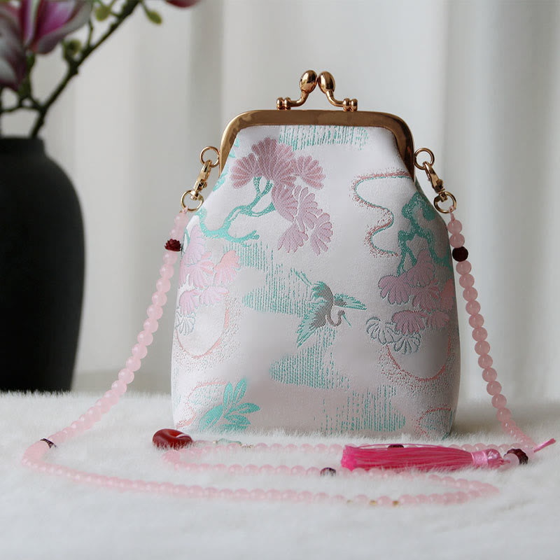 Buddha Stones Retro Chinese schoudertas met parelketting en Schoudertas (crossbody) - LavenderBlush boom 14*6*18cm - image 18
