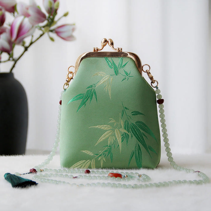 Buddha Stones Retro Chinese schoudertas met parelketting en Schoudertas (crossbody) - SpringGreen bamboebladeren 14*6*18cm - image 15