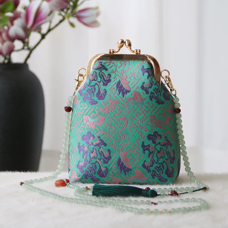 Buddha Stones Retro Chinese schoudertas met parelketting en Schoudertas (crossbody) - Middelgrote lentegroene bloem 14*6*18 cm - image 17