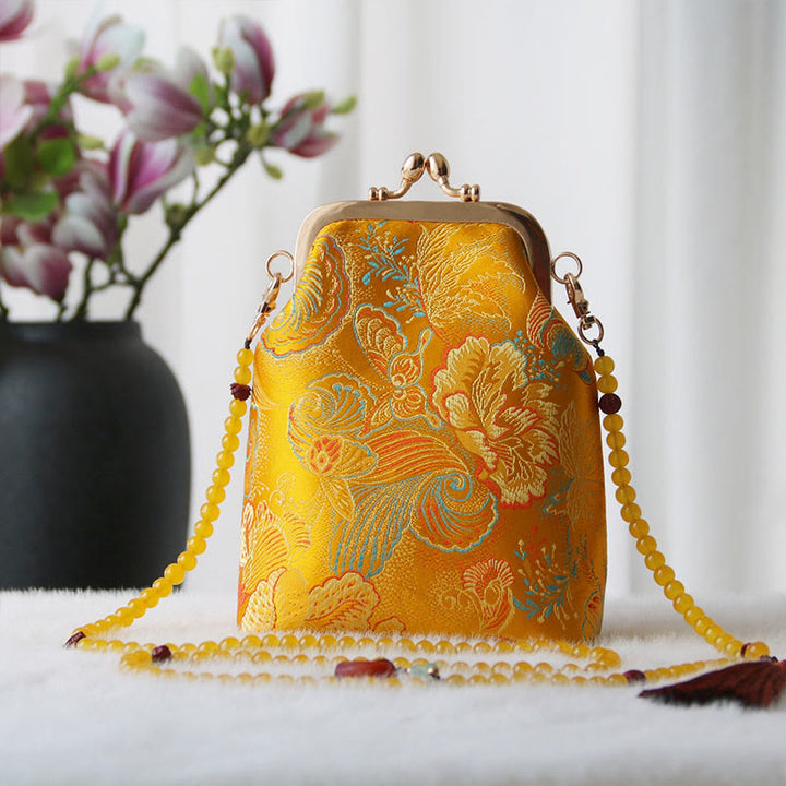 Buddha Stones Retro Chinese schoudertas met parelketting en Schoudertas (crossbody) - Gouden bloem 14*6*18cm - image 20