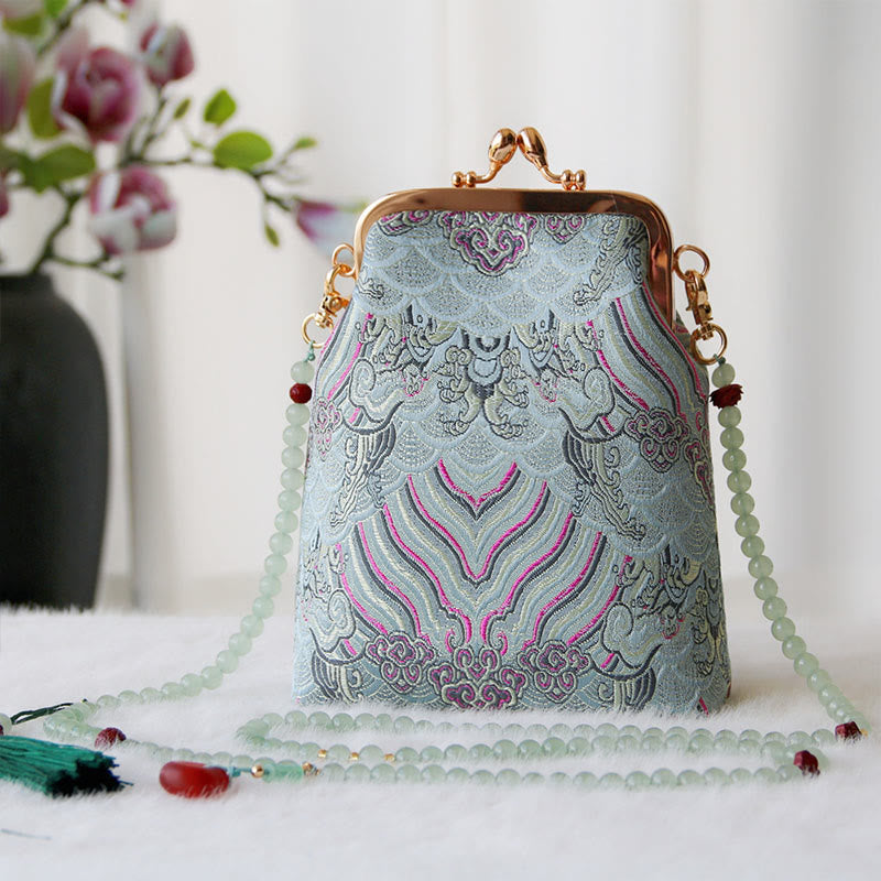 Buddha Stones Retro Chinese schoudertas met parelketting en Schoudertas (crossbody) - Lichtblauwe gelukswolken 14*6*18cm - image 24